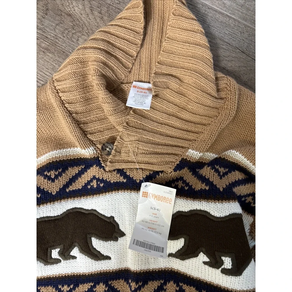 Gymboree Kids Bear Sweater Tan Brown Winter Knit Pullover NWT‎ Boys Size 5 6